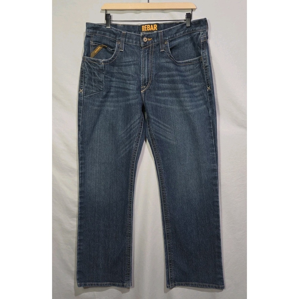 Ariat Rebar M4 Lowrise Boot Cut Jeans Mens 34x32‎ Blue Western Workwear Utilty